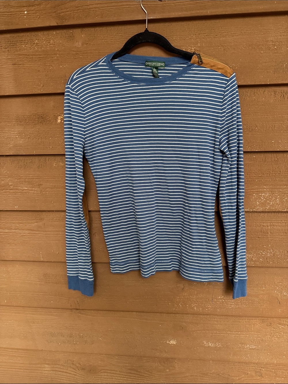 Lauren Ralph Lauren Blue and White Striped Long Sleeve Tee size Large